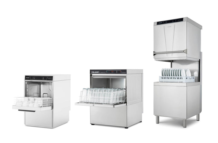 The AD40 crockery washer, SW50 glasswasher and AD60 passthrough dishwasher from Nelson