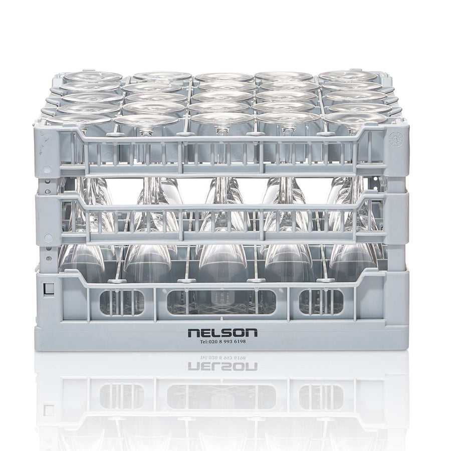Plastic 400mm 20 Compartment Glasswasher Basket Containing Champagne Flutes