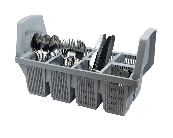 8 Compartment Plastic Cutlery Basket Containing Knives, Spoons and Forks